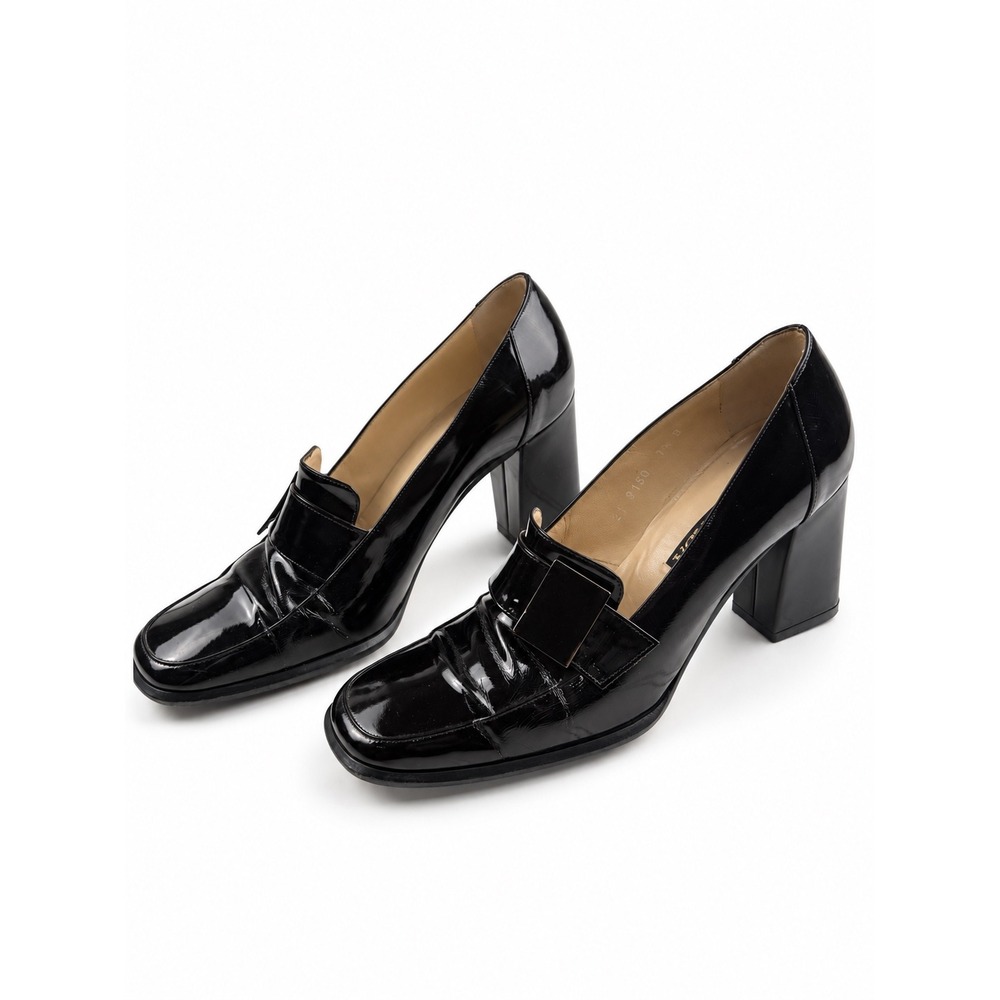 Escada Vintage Y2K Black Patent Leather Block Heel Loafers Women's Size 7.5